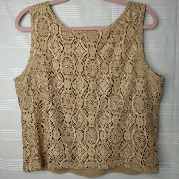Nancy Bolen City Girl Petite Lace Vintage Tank Top Shirt Beige Large Y2K Boho - Picture 9 of 12